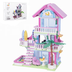 Bibilock pink beach house three-level design for imaginative play and storytelling.