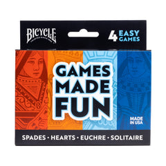 Bicycle 4 in 1 card game pack in a colorful box for easy storage.