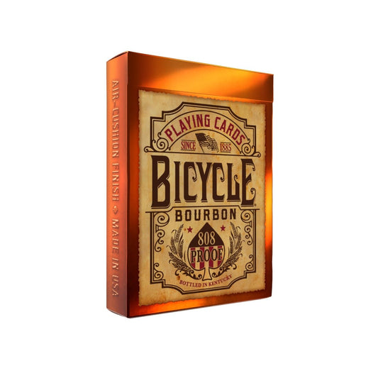 Bicycle Bourbon playing cards with foil tuck for premium table presentation.