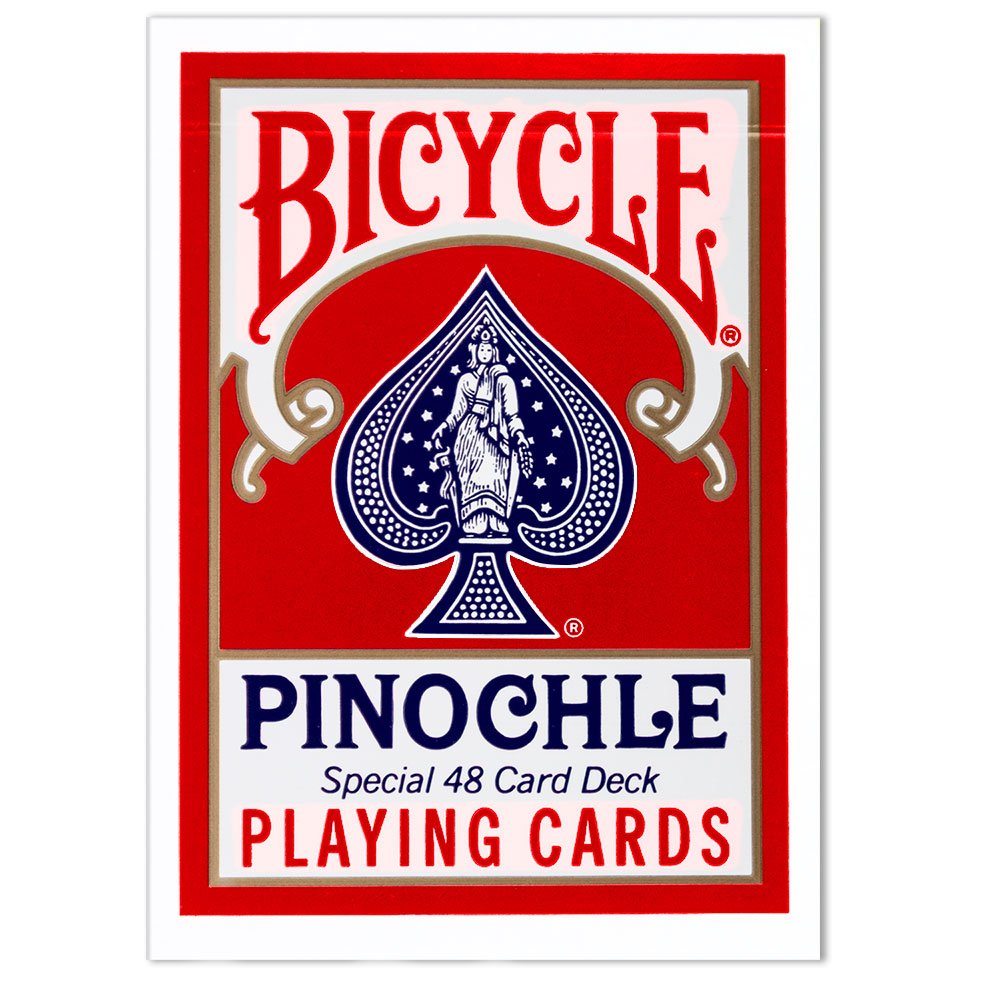 Bicycle Deluxe Pinochle jumbo index blue deck on table for easy viewing