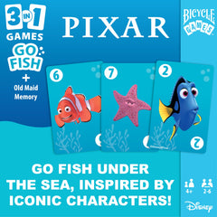 Vibrant artwork on Bicycle Disney Pixar 3-in-1 cards for display and play