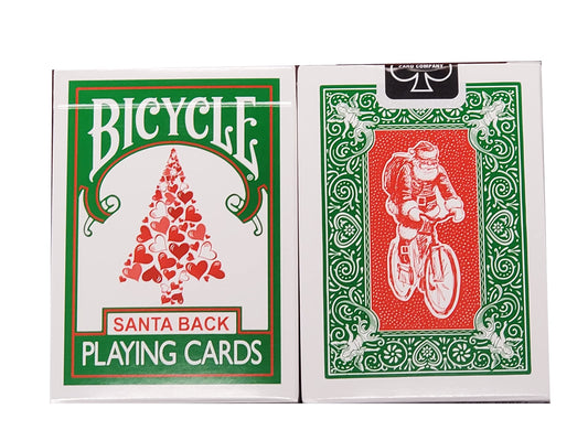 Bicycle Green Back Santa playing cards box front for a festive game night