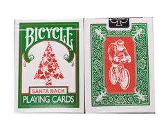 Bicycle Green Back Santa playing cards box front for a festive game night