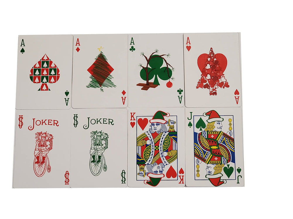Bicycle Green Back Santa playing cards deck spread showing design