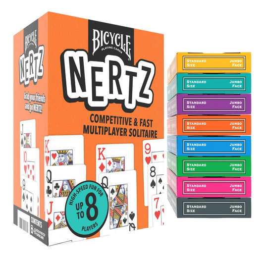 Bicycle Nertz card game multiplayer setup with vibrant decks for fast rounds.