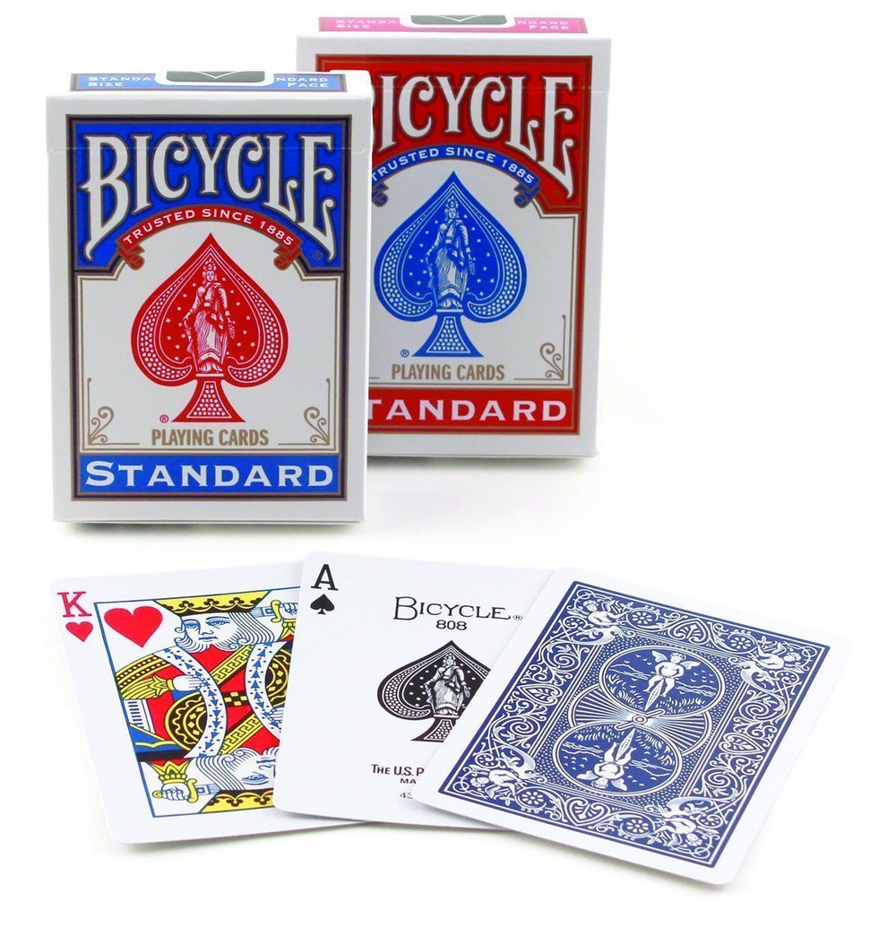 Bicycle Poker Size two-deck pack displays the included red and blue decks for shared play.