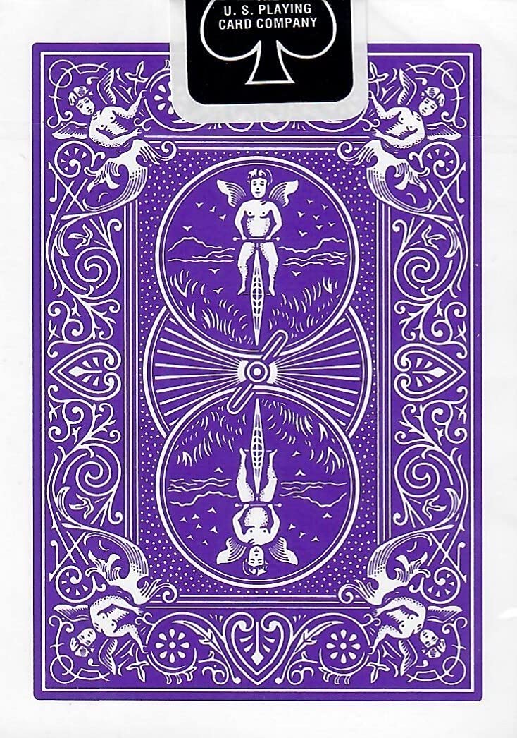 Bicycle Purple Rider Back card face shows vivid color for eye-catching hands.