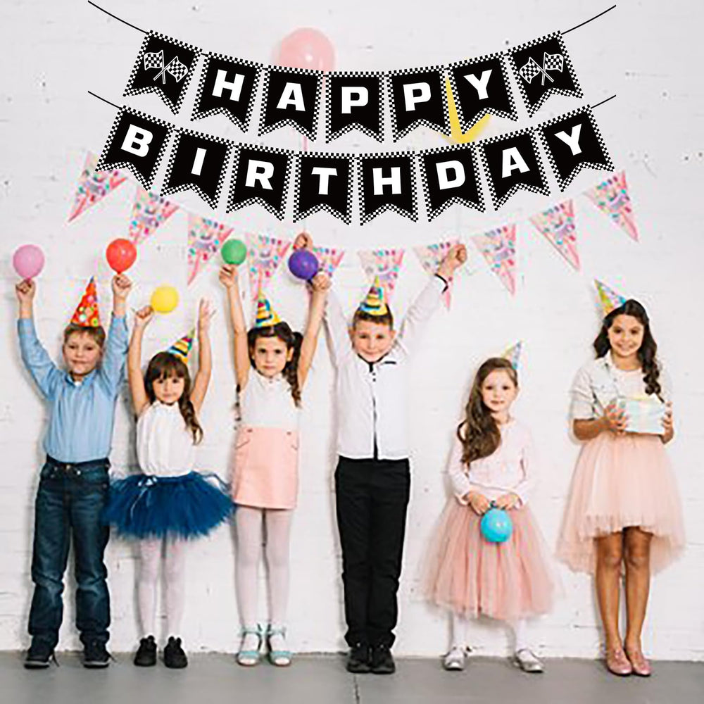 BIEUFBJI racing-themed party decor frames memories during birthday moments.