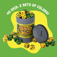 Big Discoveries Trash Dice portable pocket-sized game for travel and parties.