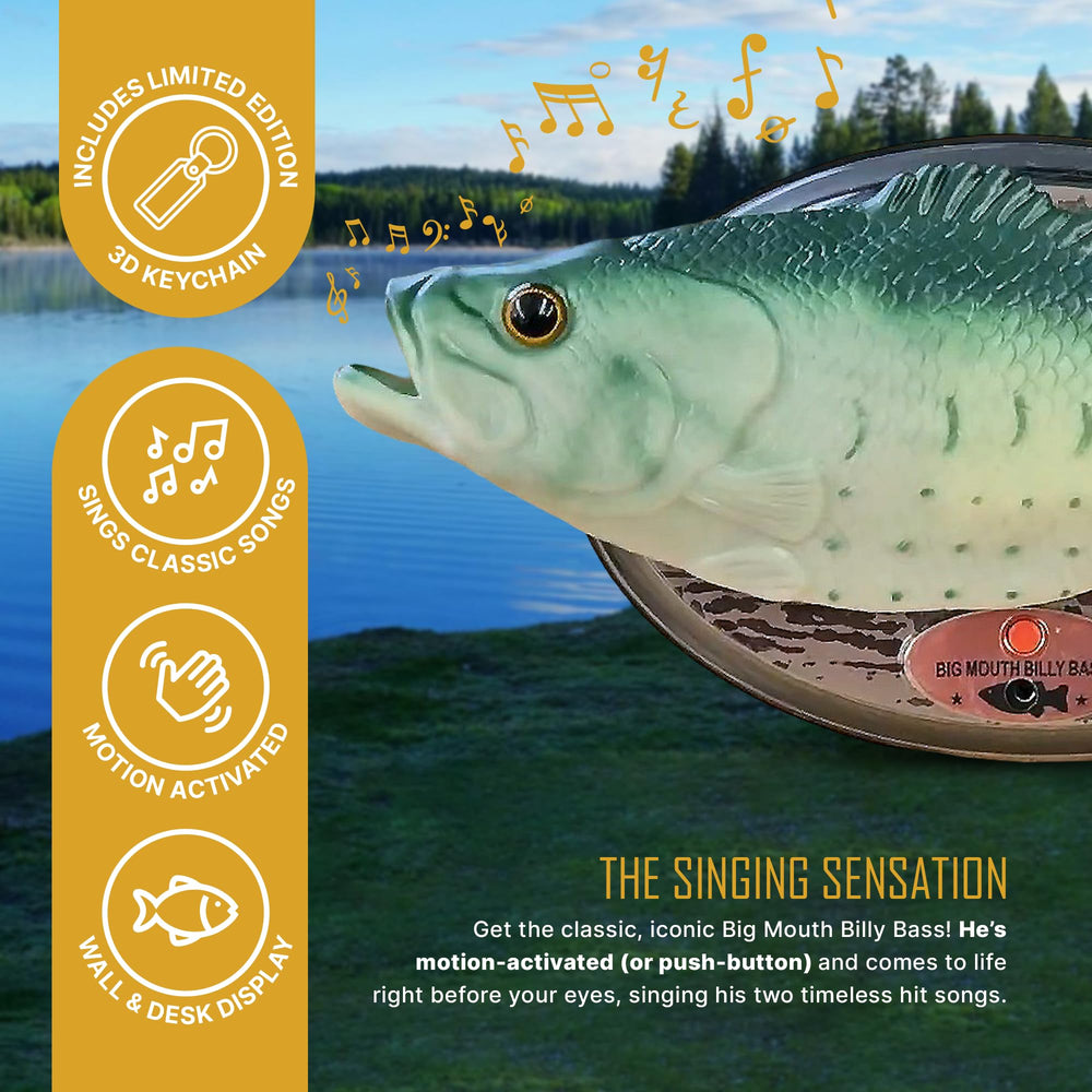 Limited-edition lenticular 3D keychain included with Big Mouth Billy Bass.