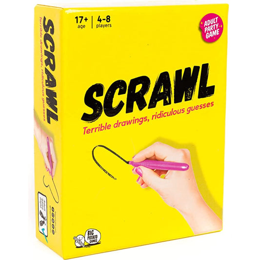 Big Potato Scrawl game box, compact party starter for lively gatherings.