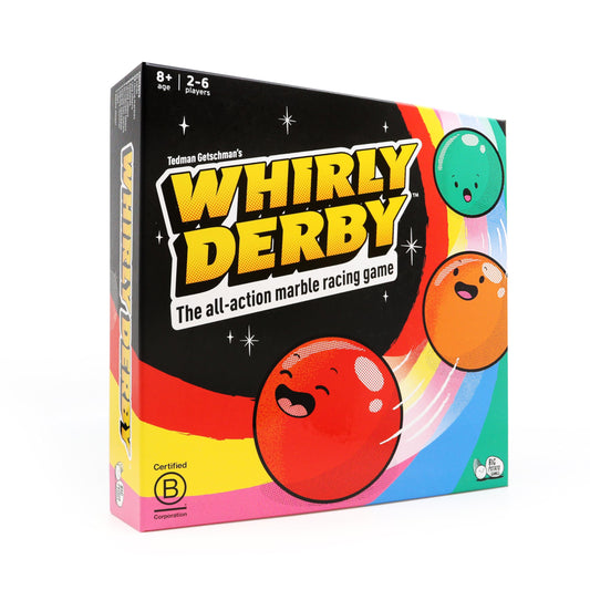 Big Potato Whirly Derby speedway track boosts fast, exciting marble races for family play.