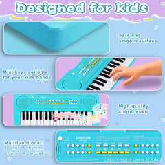 BIGFUN kids piano blue, multifunction controls emphasize versatility for learning melodies and rhythms.
