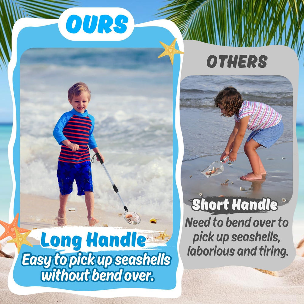 Biggun seashell bag mesh scoop catching shells easily at the shore.