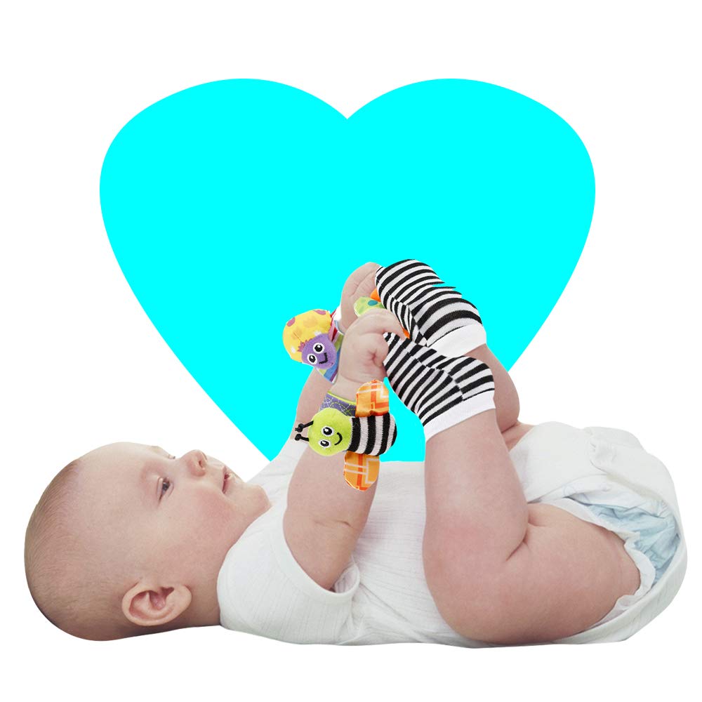 Bigib Infant wrist rattle closeup promoting early hand-eye coordination