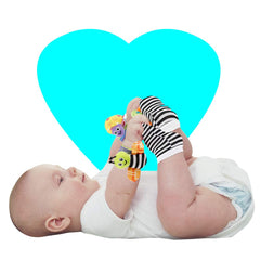 Bigib Infant wrist rattle closeup promoting early hand-eye coordination