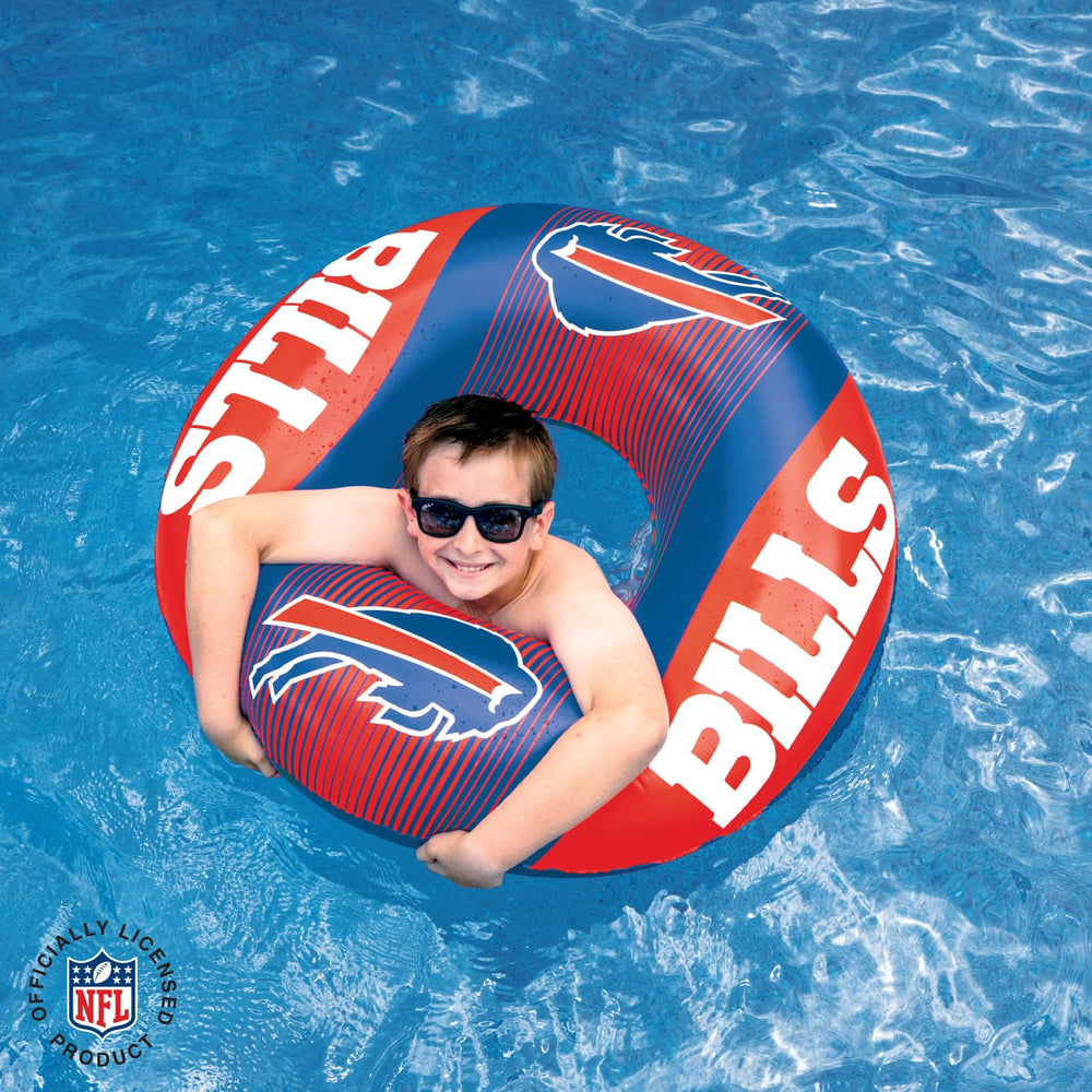 Buffalo Bills logo on BigMouth pool float enhances fan immersion.