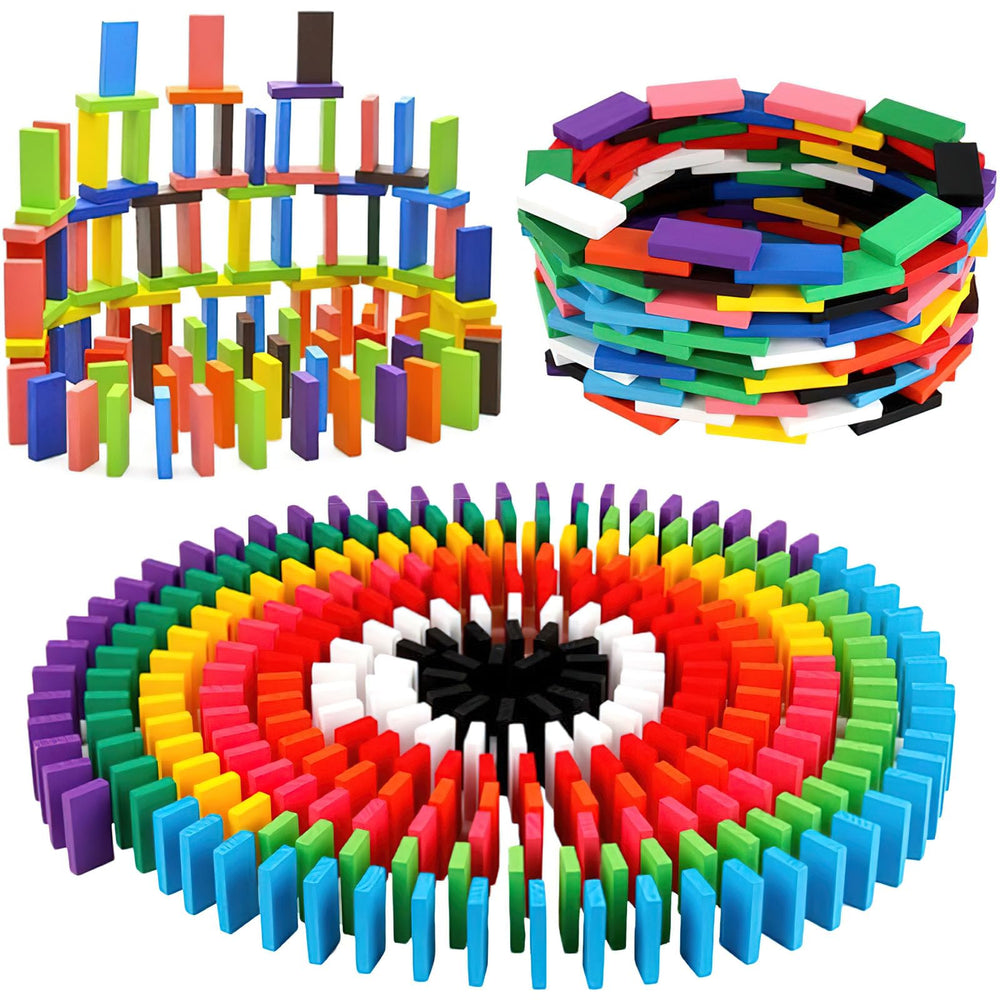 BigOtters Dominos 360-pcs set with colorful wooden pieces for creative play