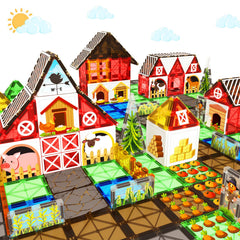BigShu farm set of magnetic tiles with animal designs for color and shape recognition