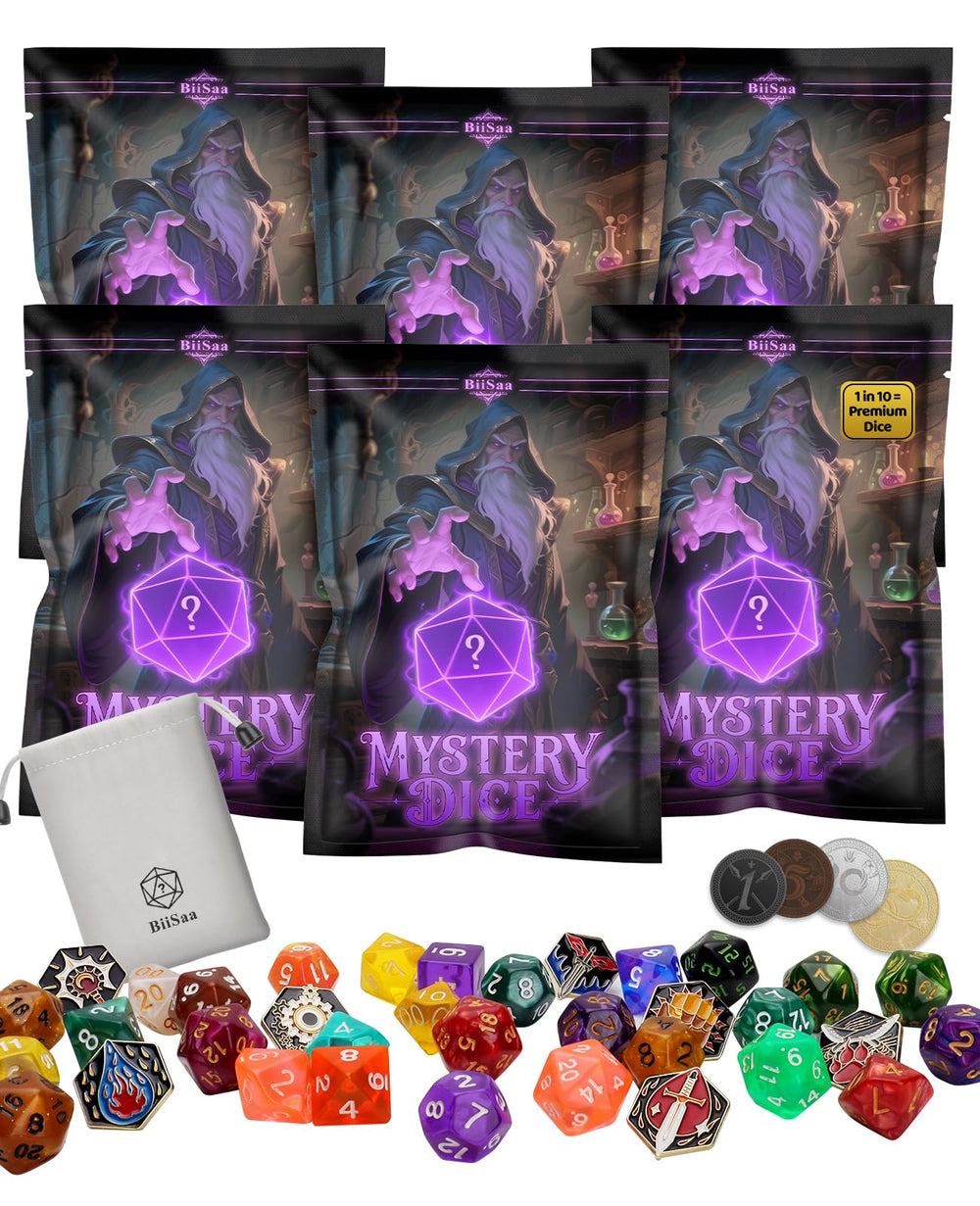 BiiSaa DND Mystery Dice Bundle unboxing highlights the thrill of seven dice per pack