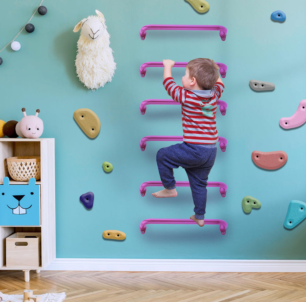 BiJun pink 17-inch metal playground handles climbing frame for sturdy grip.