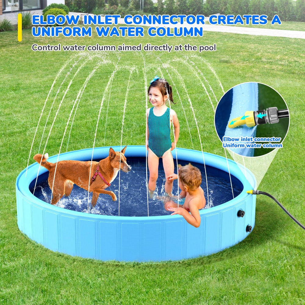 Bilibara 87inch foldable dog pool highlighting elbow inlet design for stable water pressure.