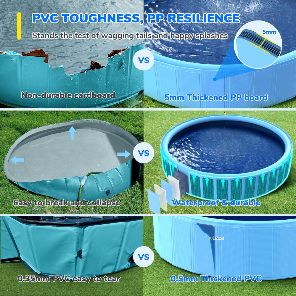 Bilibara 87inch foldable dog pool shows non-slip surface for secure footing.