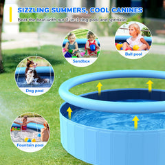 Bilibara 87inch foldable dog pool featuring sprinkler system for outdoor play.