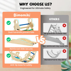 Bimomiki Pikler triangle assembly view showing sturdy setup for toddlers.