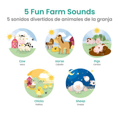 Binibi sound buttons closeup highlighting five animal sounds for sensory play.