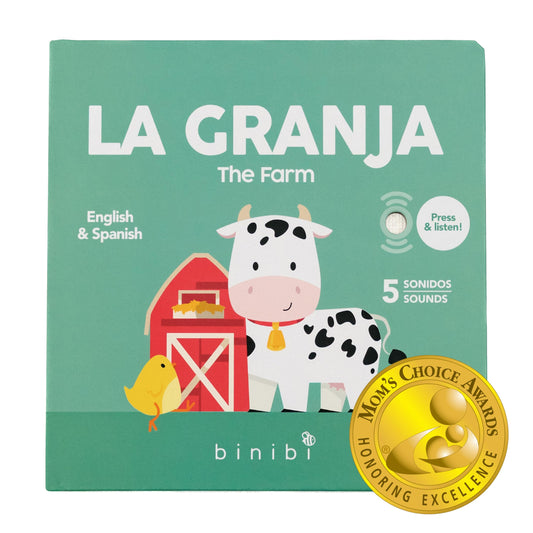 Binibi Bilingual Sound Book front cover with bright farm imagery for early language appeal.