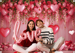 BINQOO 8x6ft pink heart backdrop provides a spacious photo background.