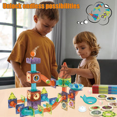 BINZKBB magnetic tiles glow balls light up color sequences during play.