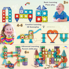 BINZKBB magnetic tiles ramp and U-turn provide dynamic motion pathways for exploration.