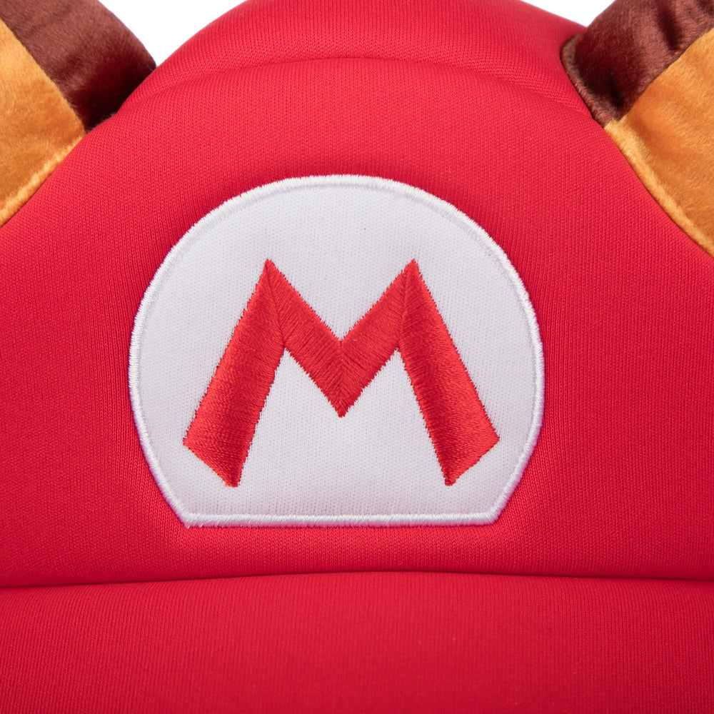 Bioworld Super Mario raccoon hat ears closeup texture shows soft plush and stitching.