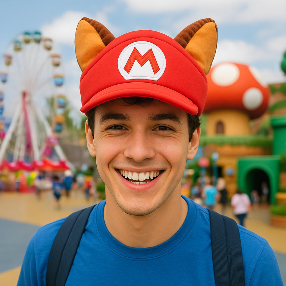 Bioworld Super Mario raccoon hat ears detail includes ear tips and character styling.