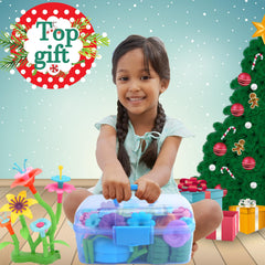 BIRANCO Flower Garden Building Set bouquet elements support pretend gardening and color coordination.