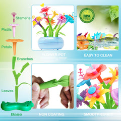 BIRANCO Flower Garden Building Set stem pieces enable creative stacking and early STEM exploration.