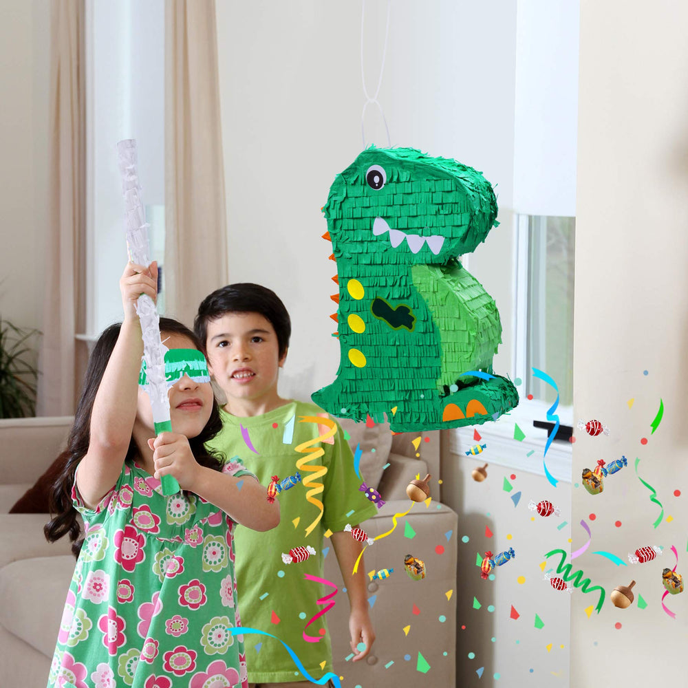 Birchio dinosaur pinata used as party decoration and activity