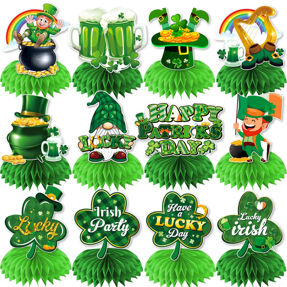 Biswiter St Patrick's elf centerpiece on honeycomb adds festive sparkle to any table.