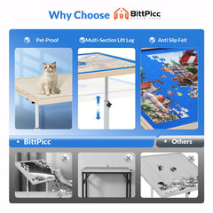 BittPicc wooden cover protects puzzles and doubles as a coffee or snack table.