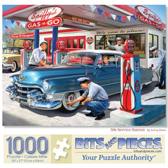 Bits and Pieces 1000-piece puzzle of a gas station scene, ideal for family puzzle nights.