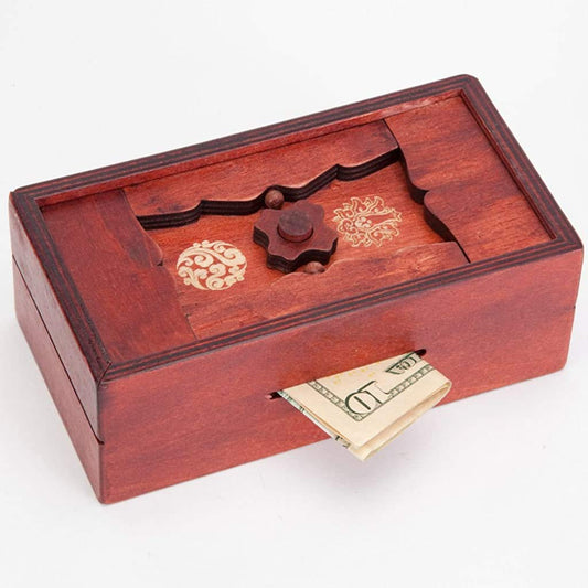 Bits and Pieces secret money puzzle box camouflages cash with a clever two-slot mechanism.