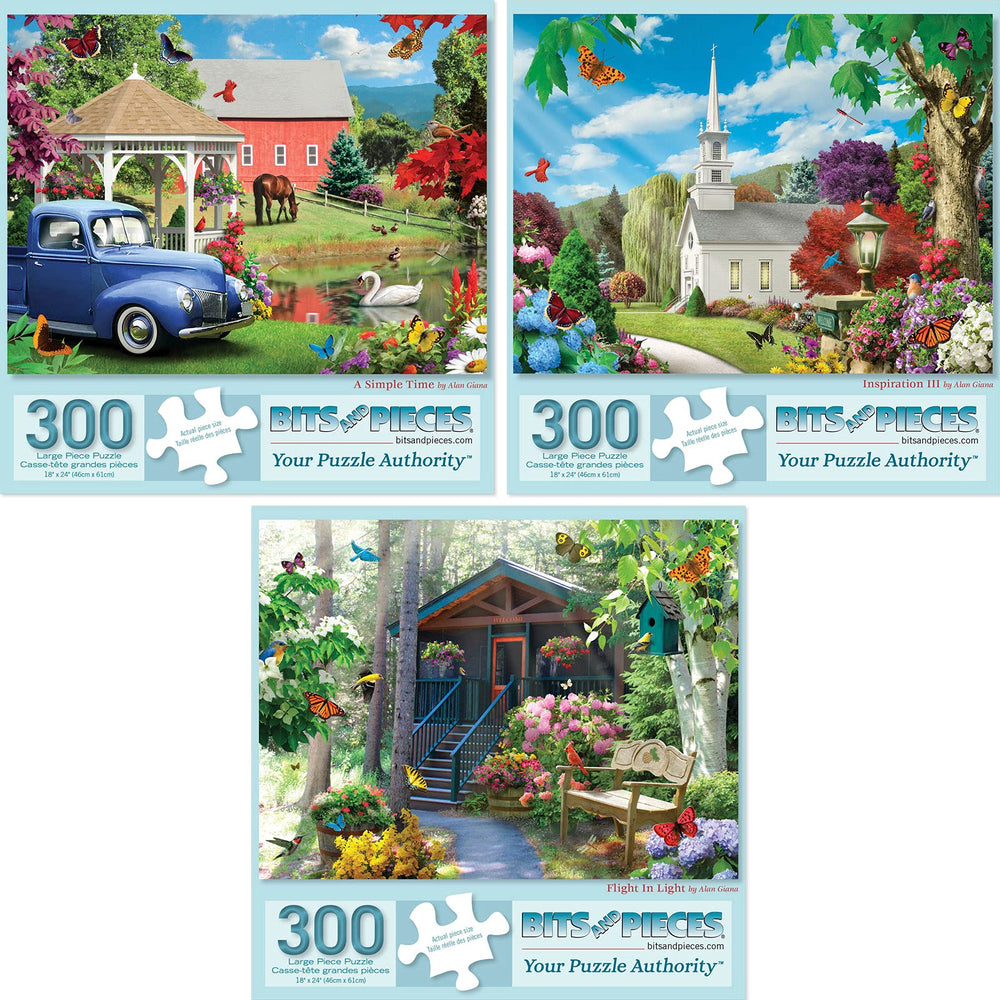 Bits and Pieces three puzzles 18x24 collection: mindful, collaborative family time.