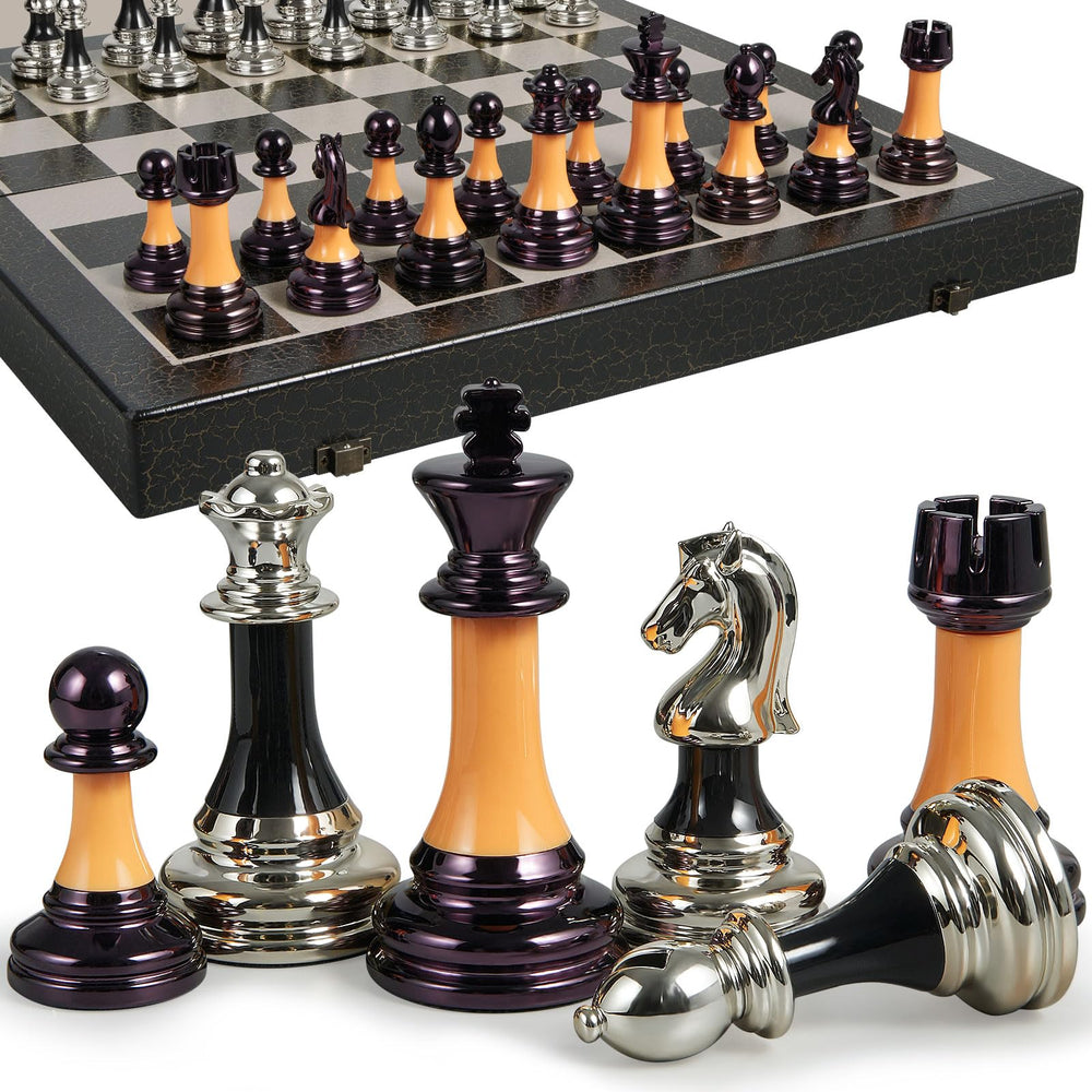BIVOMON chess set on a 16-inch wooden board, foldable for easy transport