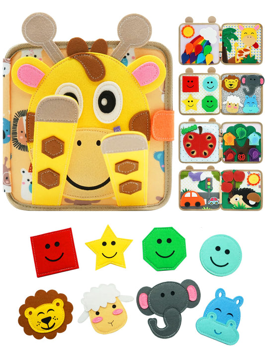 BizyKoady Busy Book front cover with giraffe engages curious toddlers