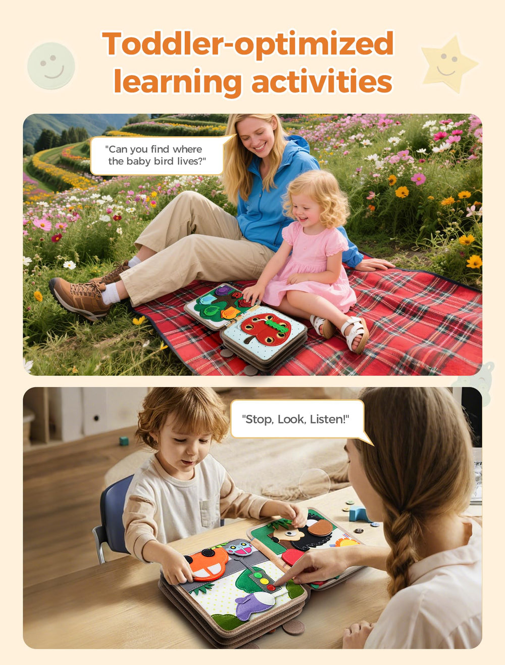 BizyKoady Busy Book rainbow bird page supports matching skills