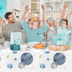 BkeeCten galaxy-themed tablecloth pack for baby showers and space parties