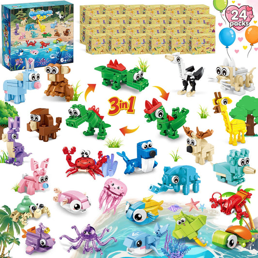 Bklved 24-pack mini animals building blocks for imaginative classroom play.