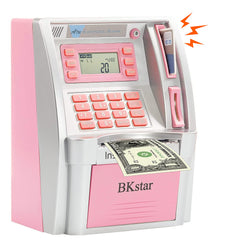 BKstar Kids Talking Pink ATM Piggy Bank front view with interactive prompts